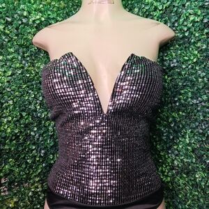 Sequin Strapless Black Top